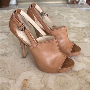 Coach Ashton Leather Peep Toe Platform Stiletto Heels